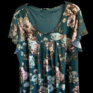 ✨ Furnex Pleated Mesh Floral Tunic in Hunter Green, fits XXL ✨